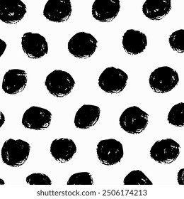 Square hand drawn pattern, textured dots on white background. Grunge doodle illustration, curved circles, brush strokes, scribble elements.