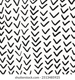 Square hand drawn pattern, textured pencil check marks on white background. Grunge doodle illustration, curved lines, organic shapes, scribble elements.