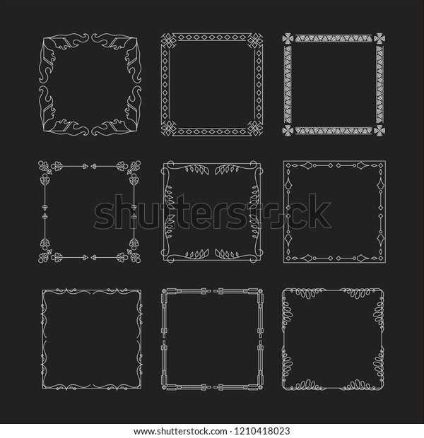 Square hand drawn wedding frames set,\
vector isolated vintage flourish design elements.\

