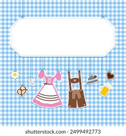 Square Hanging Icons Oktoberfest Pink Brown Copy Space Check Pattern