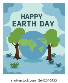 square Happy Earth Day vector illustrations. Features nature scenes, globes, people planting and eco themes. Ideal for environmental awareness campaigns and social media.