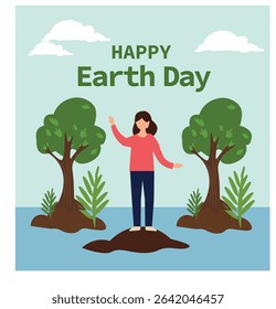 square Happy Earth Day vector illustrations. Features nature scenes, globes, people planting and eco themes. Ideal for environmental awareness campaigns and social media.