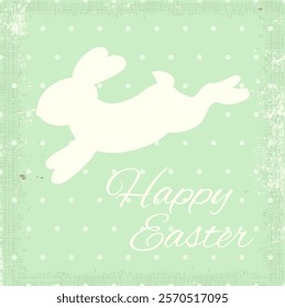 Square Happy Easter card in retro style with silhouette of cute rabbits. Vintage Easter  background with bunny in cozy shabby chic style. Vector illustration EPS8