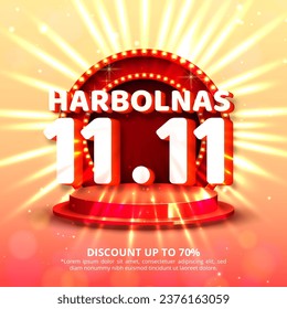 Square Harbolnas or Indonesian National Shopping Day background with 11 11 sales promo and lamp gate