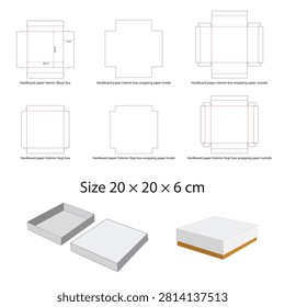 Square Hardboard Box Die Cut Template 20 × 20 × 6 cm – Editable Vector Packaging Design