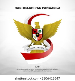 Square Hari Kelahiran Pancasila or Pancasila Birthday background with a garuda and waving flag