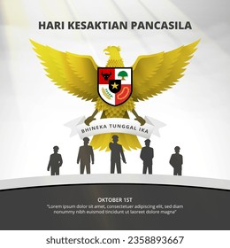 Square Hari Kesaktian Pancasila oder Pancasila Sanctity Day mit Garuda und Helden