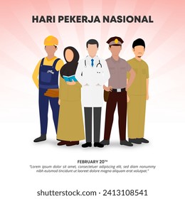 Square Hari Pekerja Nasional or Indonesia Labor Day background with national workers