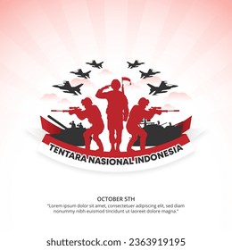 Square Hari Ulang Tahun Tentara Nasional Indonesia o el Día de Nacimiento de las Fuerzas Armadas Nacionales de Indonesia con el ejército de silueta