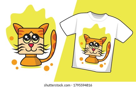 gatito de cabeza cuadrada, diseño de camisetas, afiche y merchandising