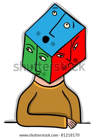 square head man with 3 faces