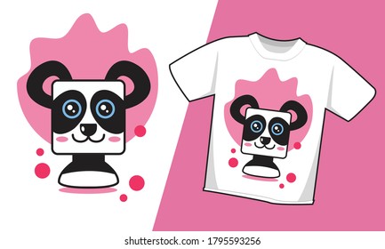 panda de cabeza cuadrada, diseño de camisetas, afiche y merchandising