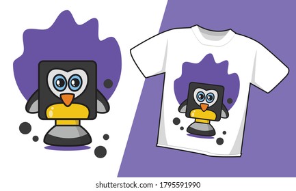 pingüino de cabeza cuadrada, diseño de camisetas, afiche y merchandising