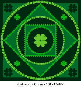 Square Head Scarf with Floral Ornament. Stylized design of Clover flowers. Vector cover design. Design for St. Patrick's Day.