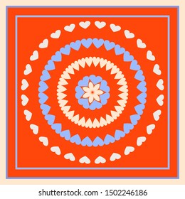 Square Head Scarf with hearts. Vector design of tile, carpet, tablecloth fabric, cushion, pillow, bags, cover. All elements are located on separate layers.