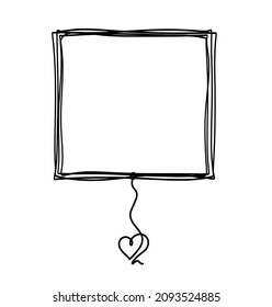 Square with heart as line drawing on white background. Vector