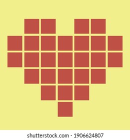 Square Heart Vector isolate on Yellow Backgrond. Valentine's concept vector.