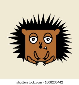 Square Hedgehog Funny Cartoon Flat