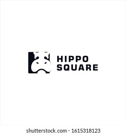 square hippo logo design template