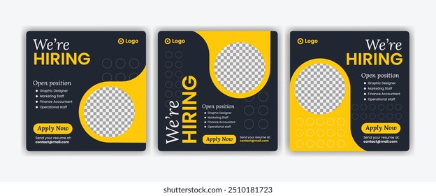 square hiring poster, we re hiring job vacancy social media post design template collection