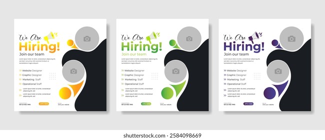 square hiring poster, we re hiring job vacancy social media post design template collection