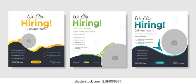 square hiring poster, we re hiring job vacancy social media post design template collection