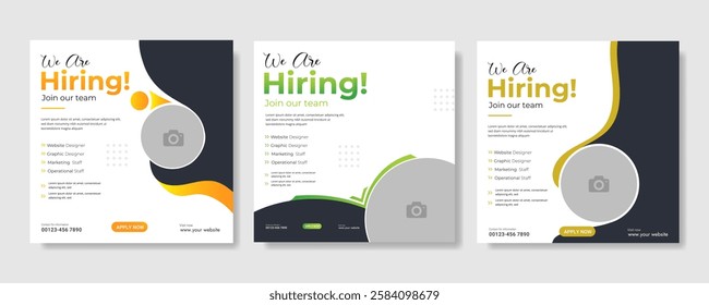 square hiring poster, we re hiring job vacancy social media post design template collection