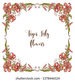 Square holiday card with tiger Lily flowers.