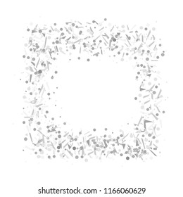 Square holiday shape. Multicolored confetti in rectangle border. Geometric frame on isolated white. Intricate background with glitters. Print for flyers, posters, banners and textiles. Greeting cards