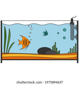 Square home fish aquarium vector icon isolated on white
