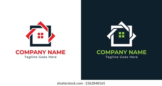 Square Home Logo Concept symbol icon sign Element Design. Realtor, Mortgage, House, Real Estate Logotype. Vector illustration template