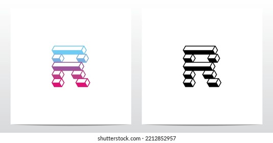 Square Horizontal Bar Letter Logo Design R