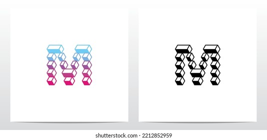 Square Horizontal Bar Letter Logo Design M