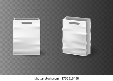 Square and horizontal white shopping bags, blank mockups. Different angles