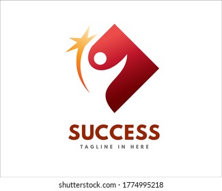 Square human jump reach star negative space logo symbol icon design illustration