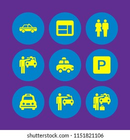 square icon. 9 square set with frame, cab, taxi and parking sign vector icons for web and mobile app