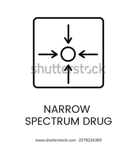 A square icon with arrows pointing to a central point, symbolizing focus in narrow spectrum drugs, in vector style, with an editable stroke