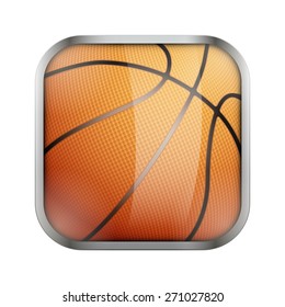 Square icon for basketball sports application or games. Illustration of sporting field and play button. 