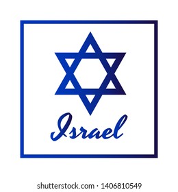 Square Icon of blue David star with inscription in modern style. Israel symbol with frame. Vector EPS10 illustration