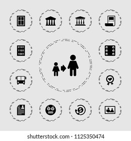 Square icon. collection of 13 square filled icons such as airport bus, court, window, son and father, shocked emoji, family photo. editable square icons for web and mobile.