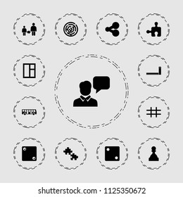 Square icon. collection of 13 square filled icons such as airport bus, dice, window, share, puzzle, grid, pawn, labyrinth. editable square icons for web and mobile.