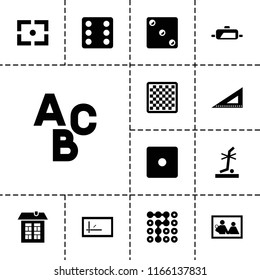 Square icon. collection of 13 square filled icons such as dice, chess board, family photo, no standing nearby, labyrinth, pan. editable square icons for web and mobile.