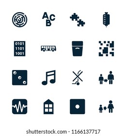 Square icon. collection of 16 square filled icons such as airport bus, window, dice, son and father, puzzle, labyrinth, abc, qr code. editable square icons for web and mobile.