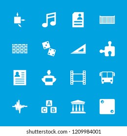 Square icon. collection of 16 square filled icons such as airport bus, resume, movie tape, dice, brick wall, court, abc cube. editable square icons for web and mobile.