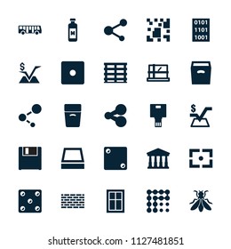 Square icon. collection of 25 square filled icons such as airport bus, court, parcel, window, dice, share, cargo box, box. editable square icons for web and mobile.