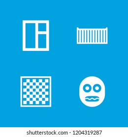Square icon. collection of 4 square filled icons such as chess board, shocked emoji, cargo box. editable square icons for web and mobile.