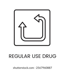 A square icon with curved arrows symbolizing a repeat or refill cycle for medications, in a clean line vector style with an editable stroke.