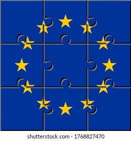 square icon with europe flag made with jigsaw puzzle pieces