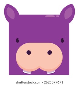 Ícone quadrado de um desenho animado engraçado hipopótamo rosto sorrindo em um fundo branco