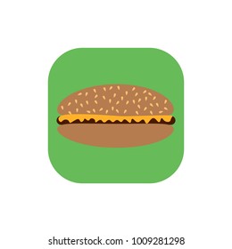 Square icon with a hamburger with bread and cheese. vector, illustration.